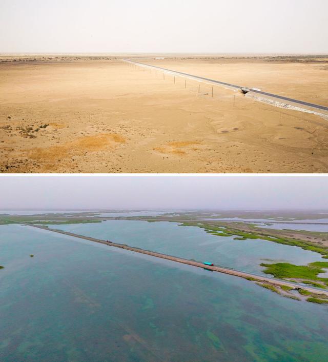 潮涌新疆70年 沙海新绿：生态输水造沙漠“绿色长廊”(图7)