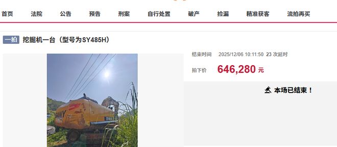 用来挖矿不错！河池巴马一台大型挖掘机被拍卖被人646万竞得(图3)